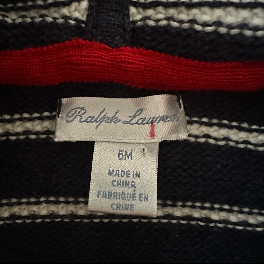 Ralph Lauren 6 Months Baby Boy Hooded Cardigan Sweater Blue Striped Anchor - Picture 3 of 4